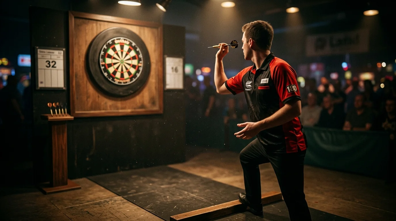 Анализ на checkout процент при PDC дартс играчи — играч в решителен момент на охото