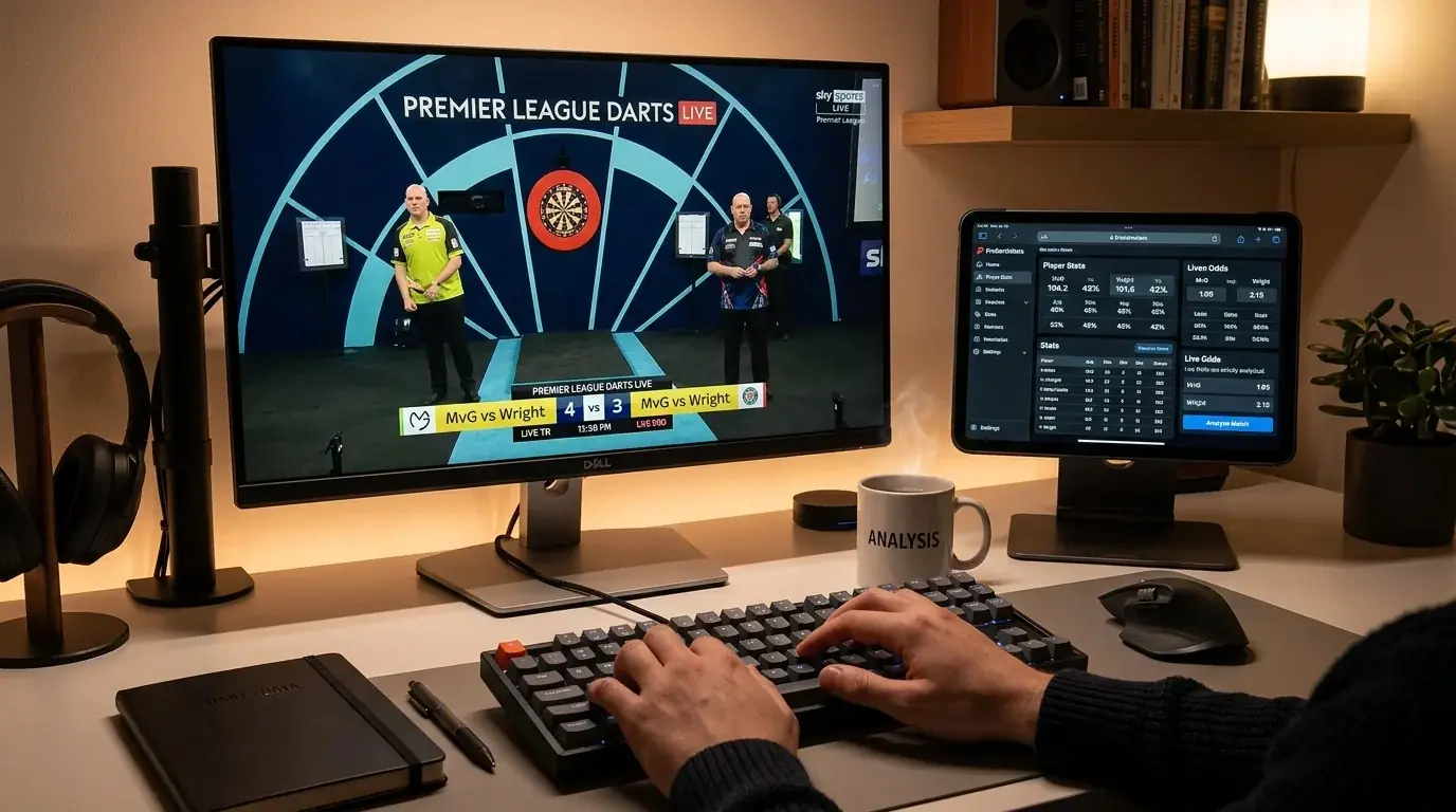 Дартс live стрийминг и залагане едновременно — Setup за in-play анализ