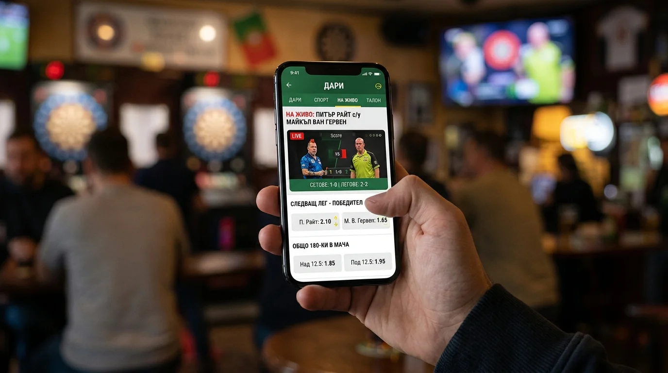 In-play дартс залози от телефон — интерфейс