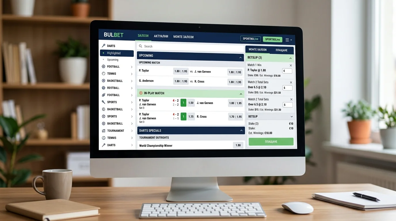 Онлайн платформа за дартс залози на десктоп компютър
